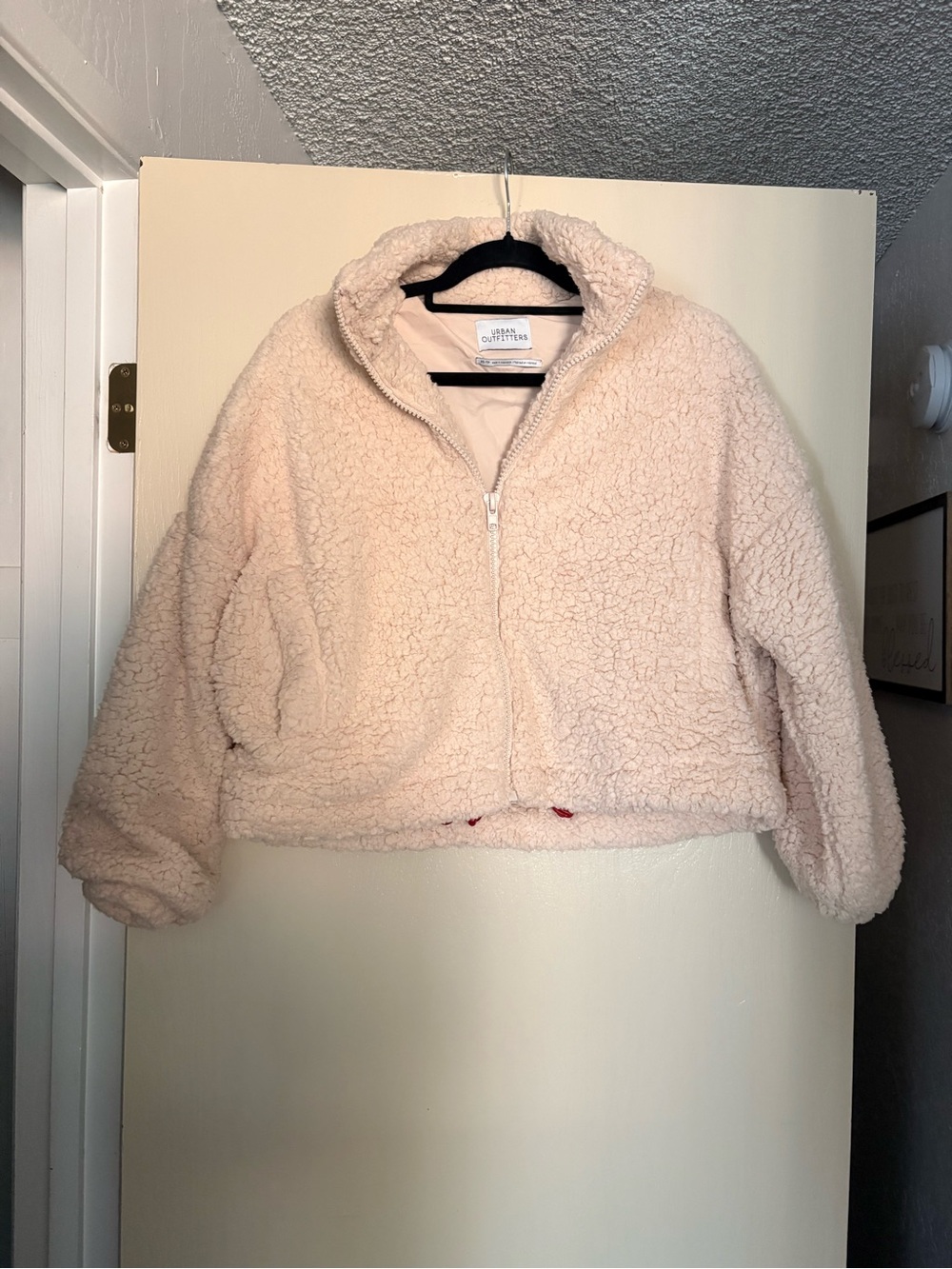 Urban Outfitters cropped Cozy Sherpa Zip-Up Jacket in Light Blush